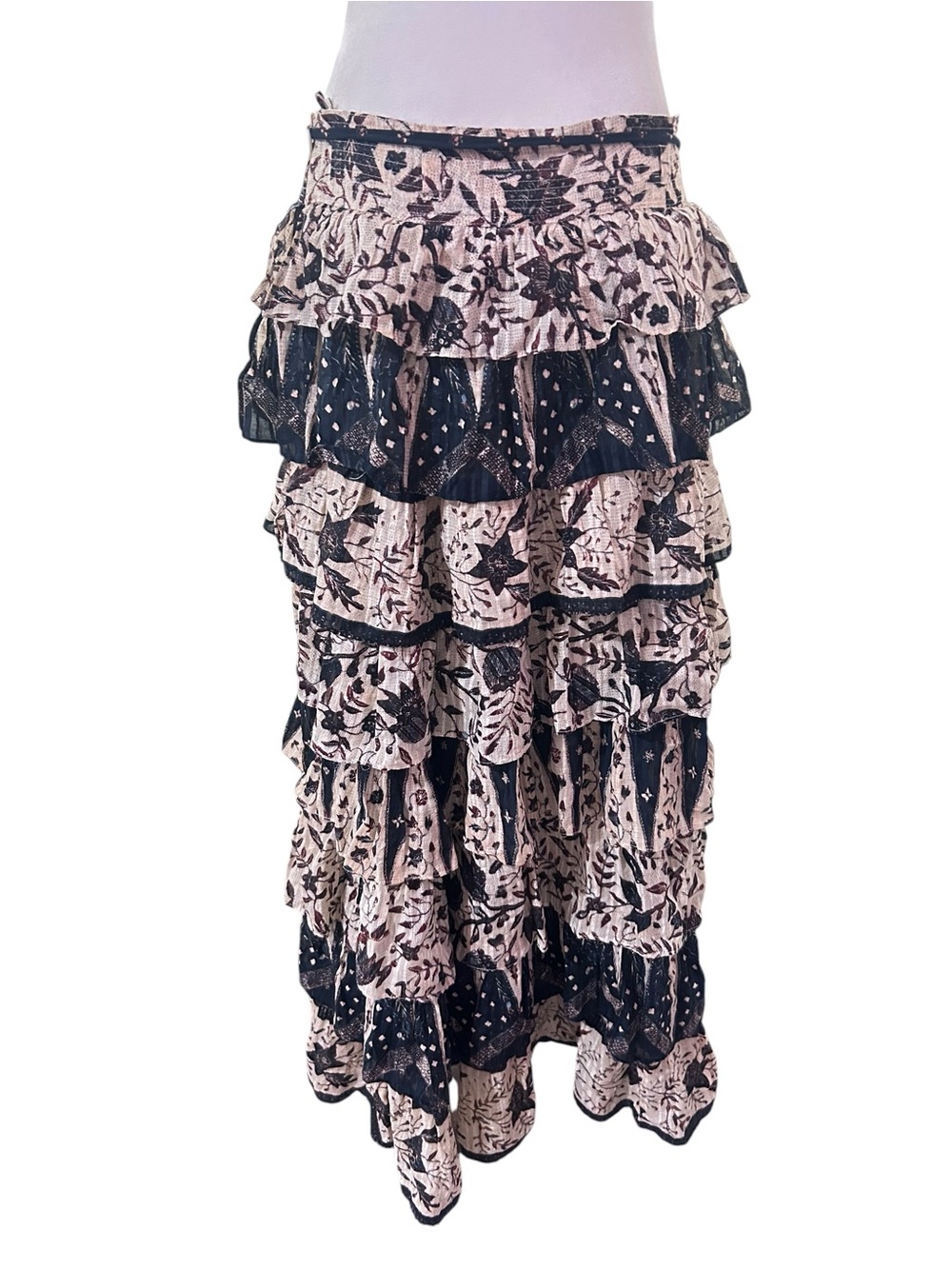 Ulla Johnson Pre-Fall 2018 Tiered Ruffle Maxi Skirt Sz 10 Floral Boho Belted - Picture 4 of 8